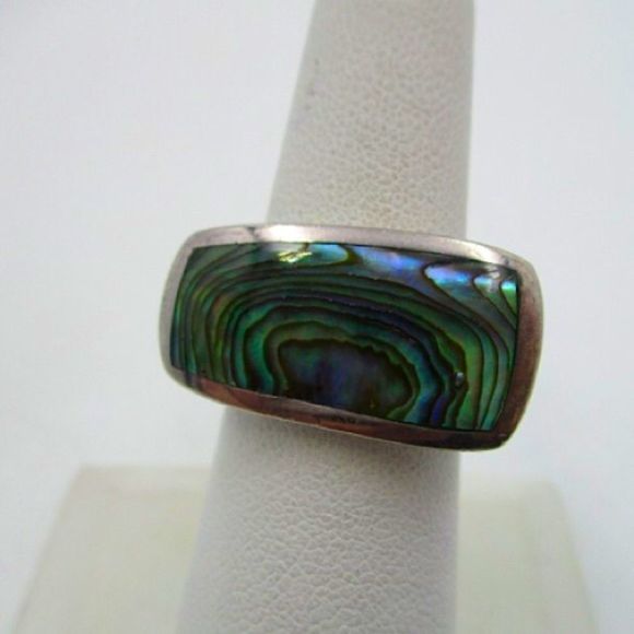 Abalone Cabochon Sterling Silver Statement Ring Size 6-3/4 - Picture 11 of 12
